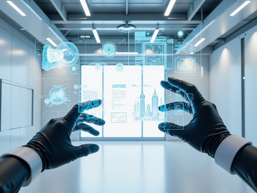 未来科技概念图,展现人工智能与人类协作的场景,体现企业愿景